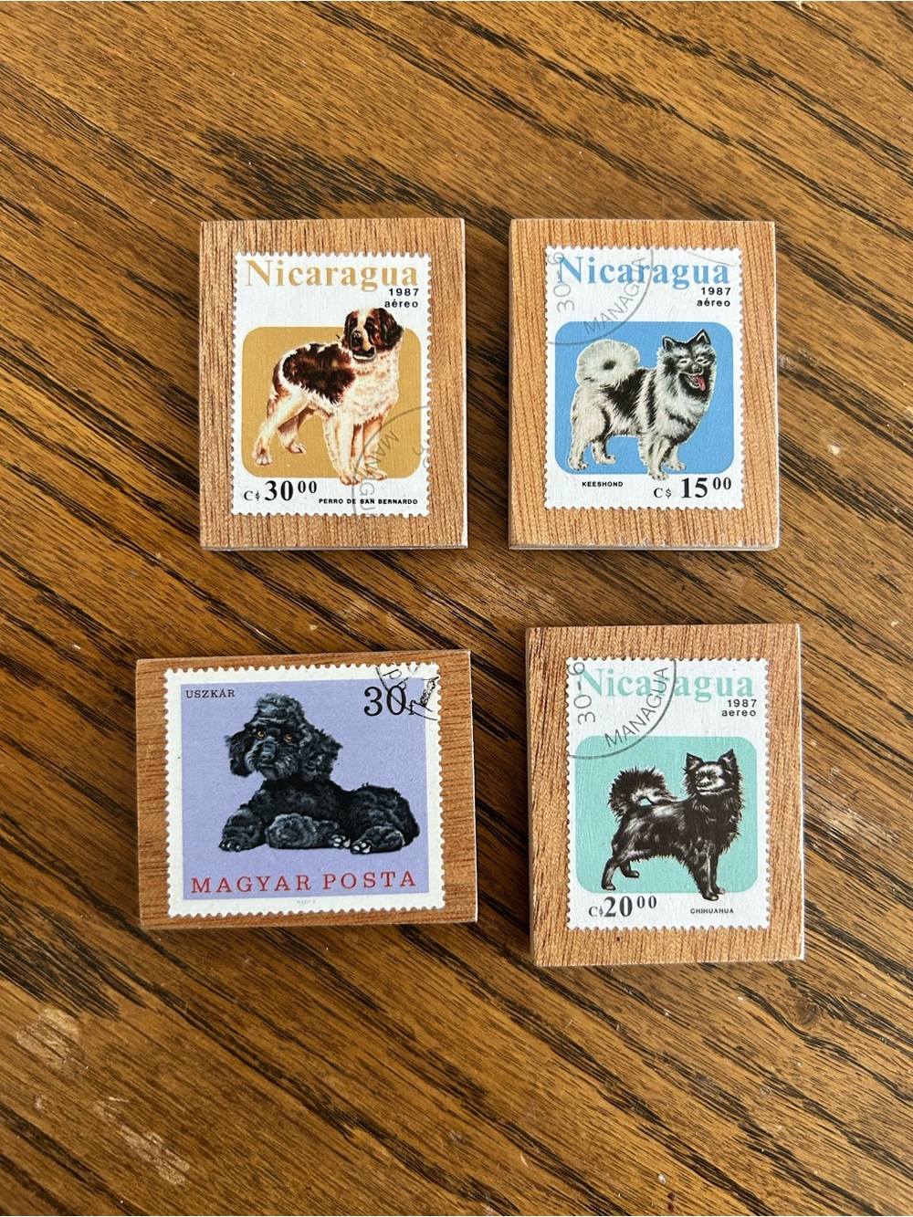 Handmade Vintage Postage Stamp Magnets On Wood • DOGS you pick one